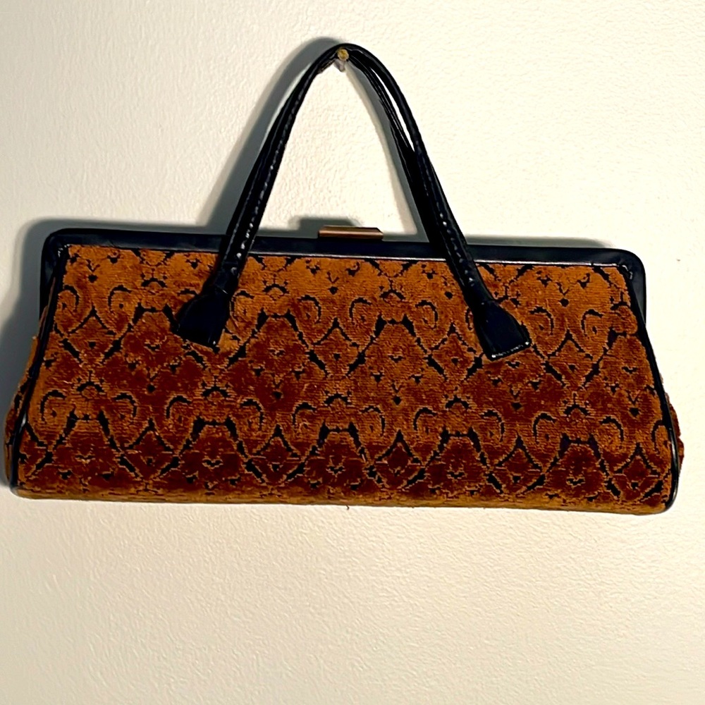 Vintage handbag damask velvet and leather EUC